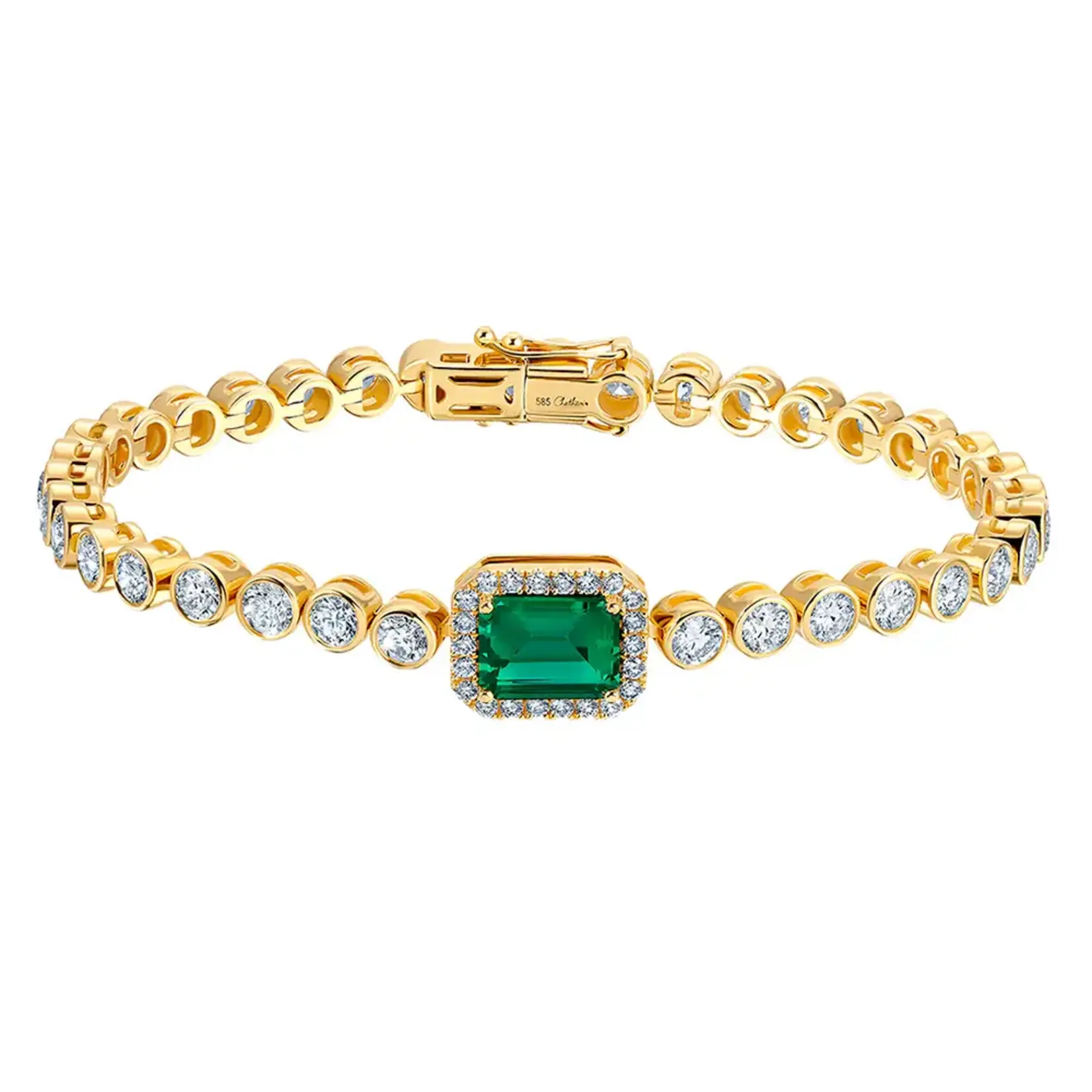 Chatham 14 Karat Yellow Gold Lab-Grown Emerald & Diamond Tennis Bracelet