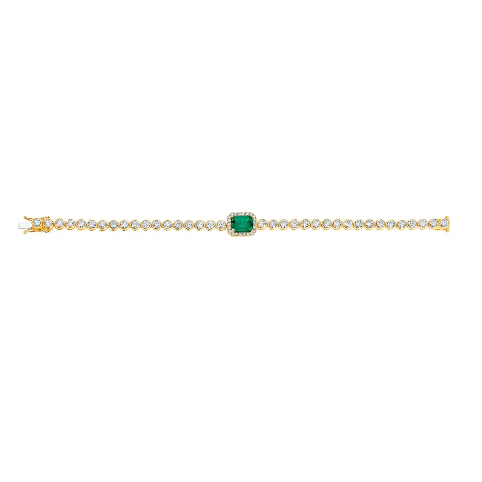 Chatham 14 Karat Yellow Gold Lab-Grown Emerald & Diamond Tennis Bracelet