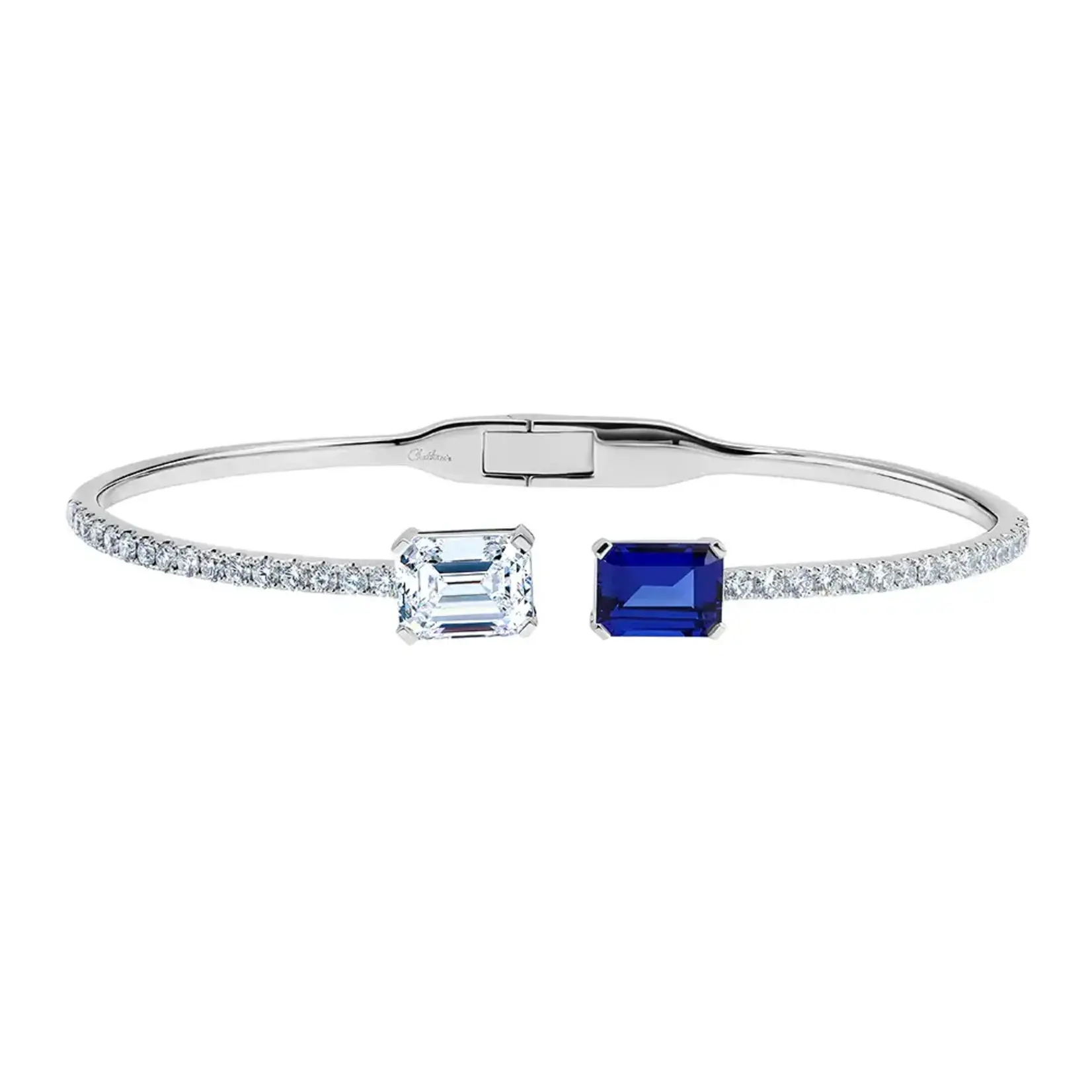 Chatham 14 Karat White Gold Lab-Grown Blue Sapphire & Diamond Cuff