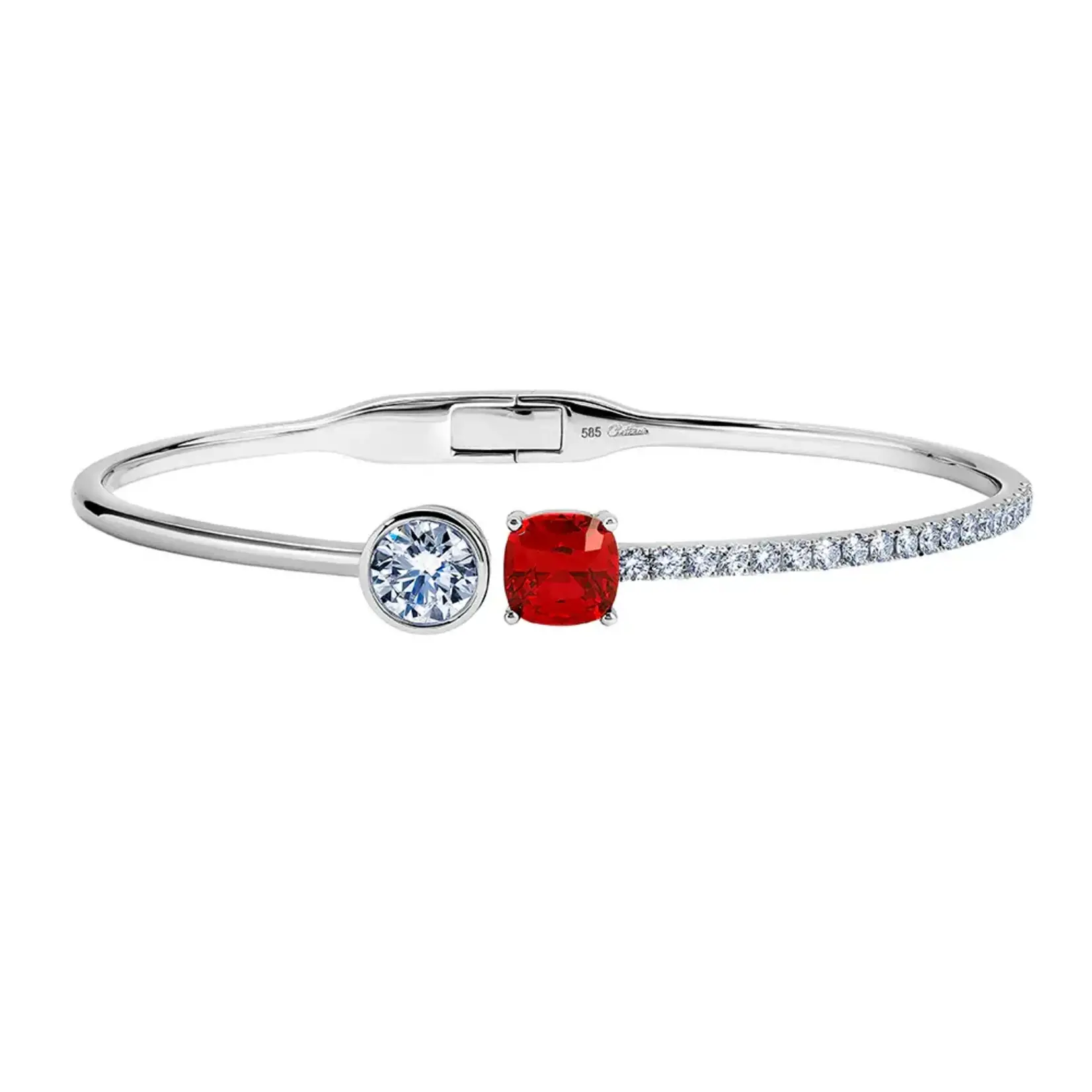 Chatham 14 Karat White Gold Lab-Grown Ruby & Diamond Cuff