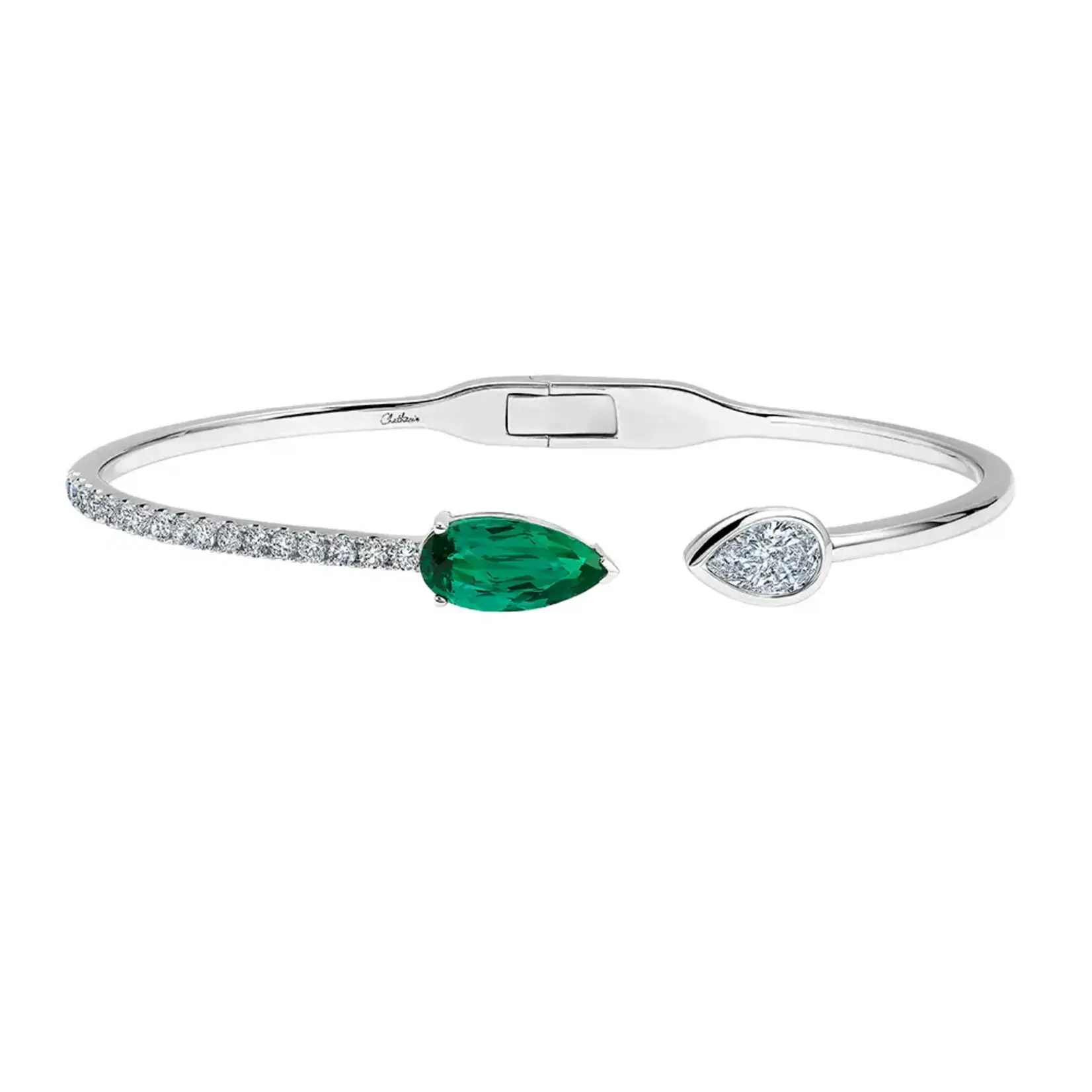 Chatham 14 Karat White Gold Lab-Grown Emerald & Diamond Cuff
