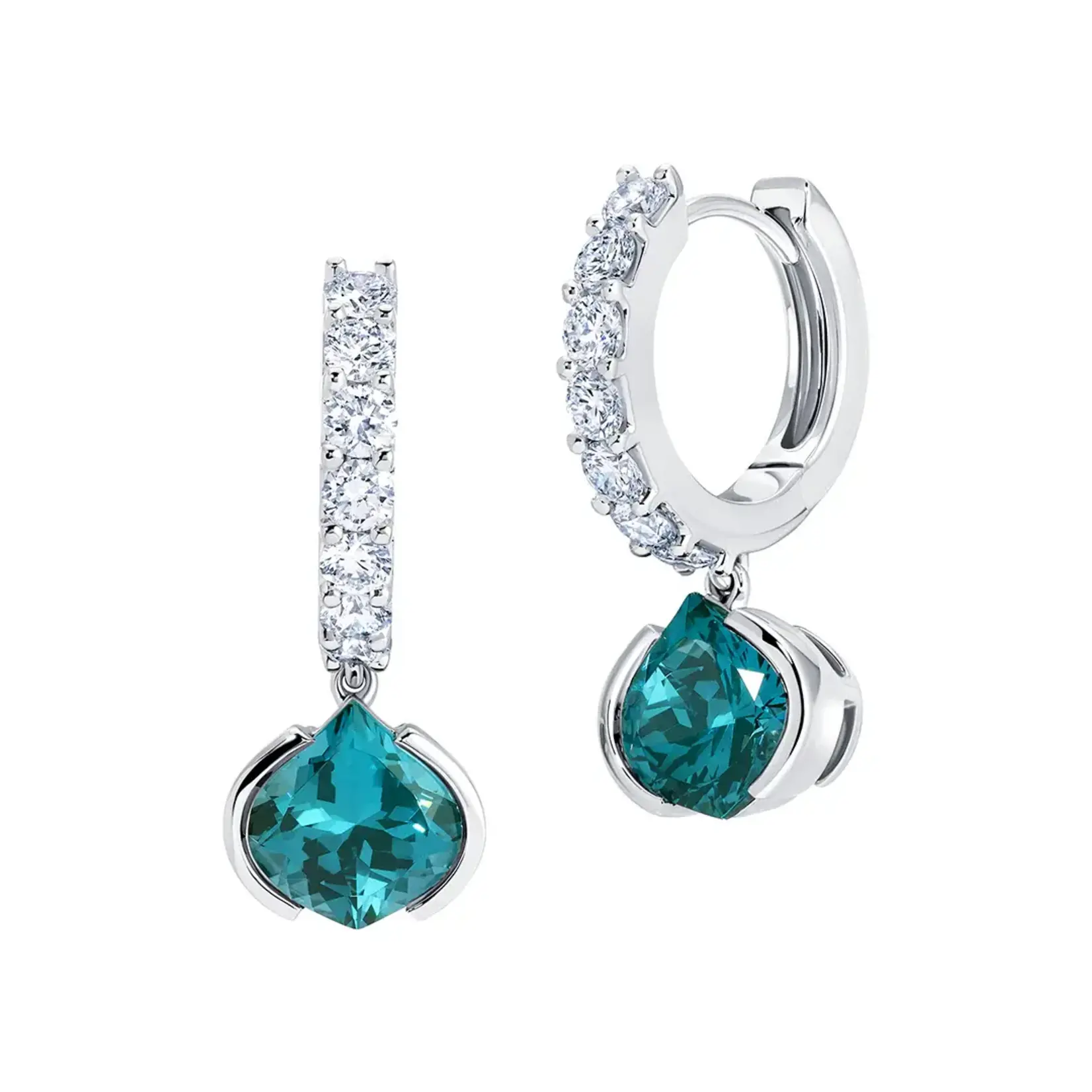 Chatham 14 Karat White Gold Lab-Grown Paraiba Colored Spinel Earrings
