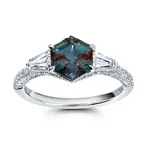 Chatham 14 Karat White Gold Lab-Grown Hexagon Alexandrite & Diamond Ring