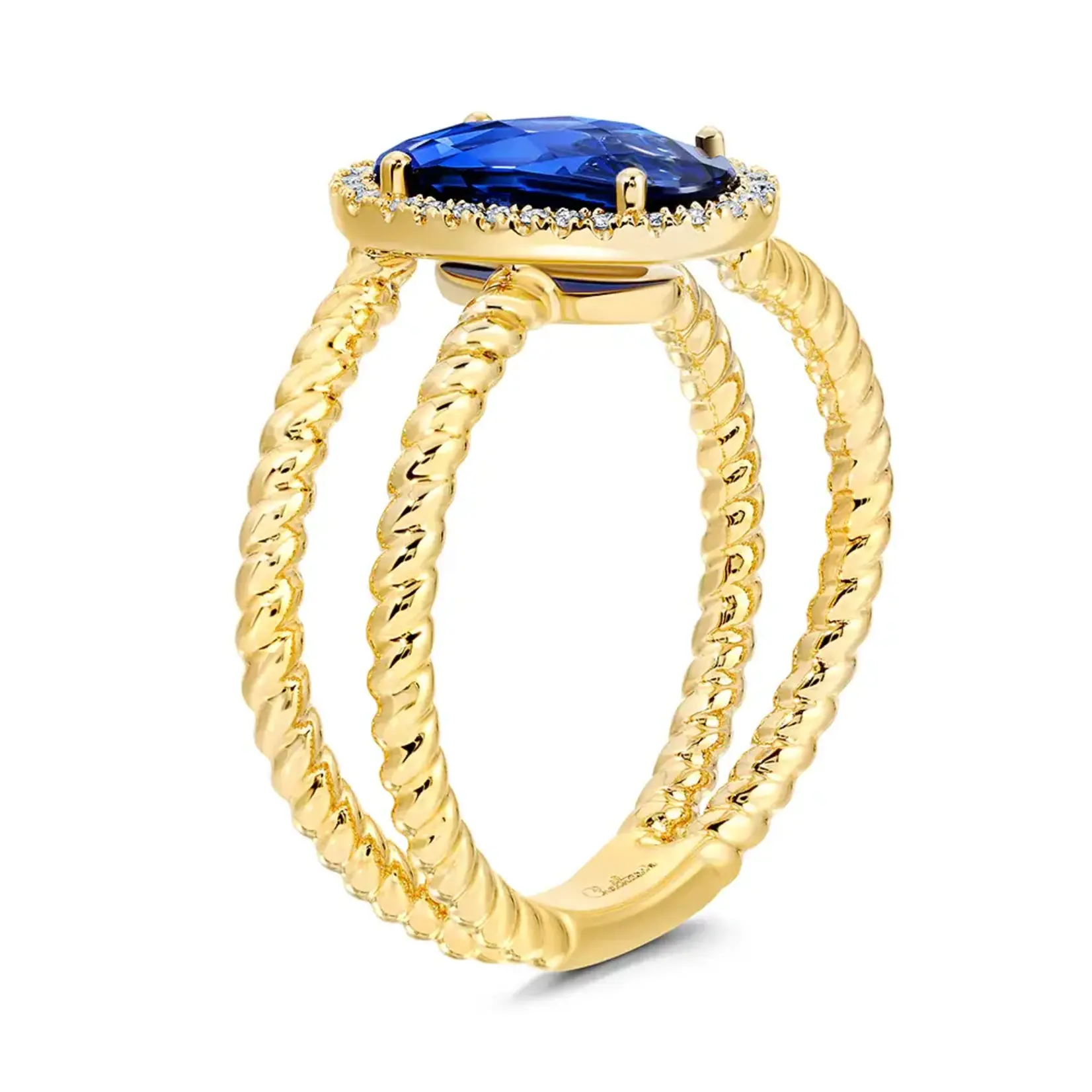 Chatham 14 Karat Yellow Gold Lab-Grown Oval Sapphire & Diamond Halo Ring