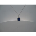 Chatham 14 Karat White Gold Lab-Grown Radiant-Cut Sapphire & Diamond Halo Pendant