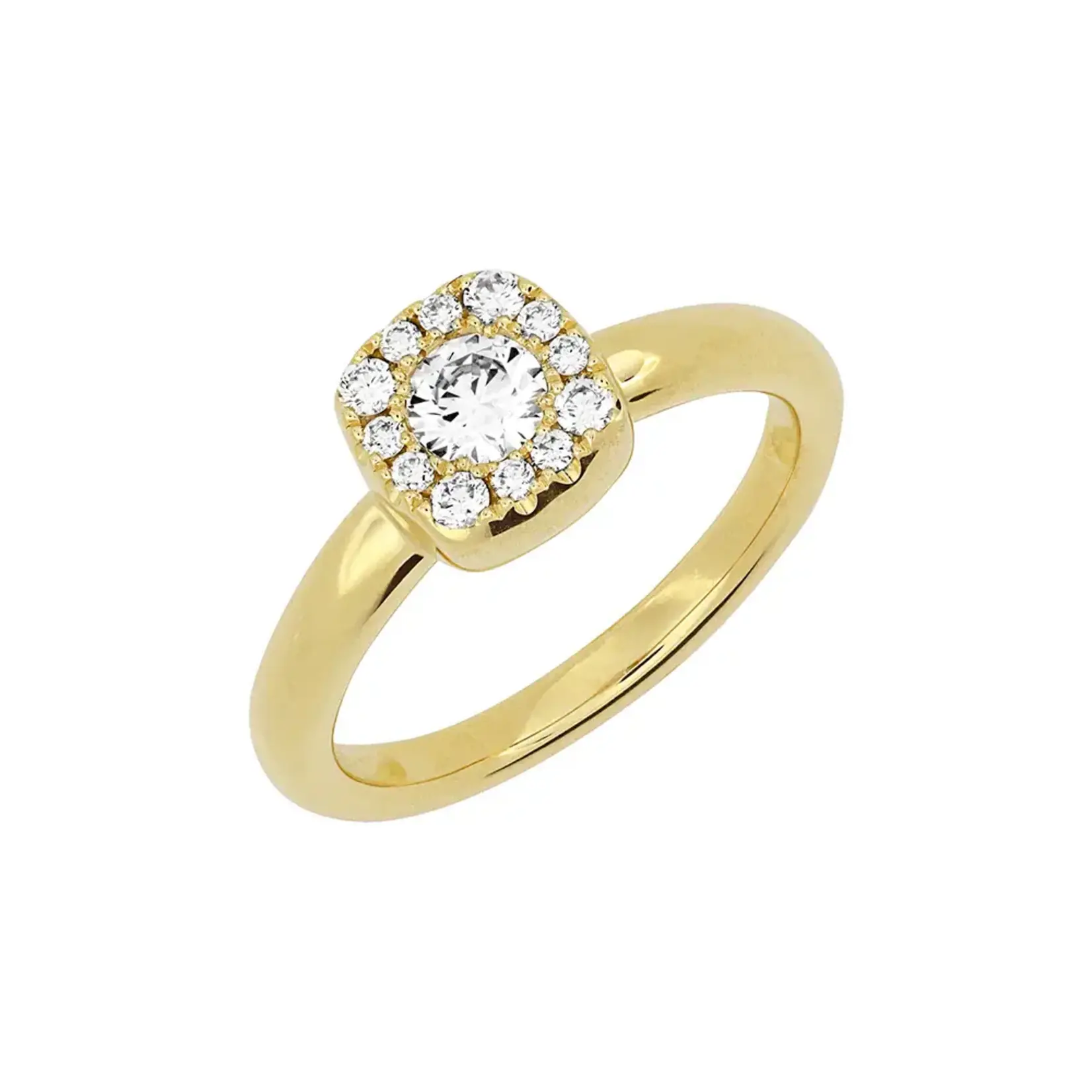 Chatham 14 Karat Yellow Gold Lab-Grown Diamond Halo Ring