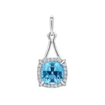 Chatham 14 Karat White Gold Lab-Grown Century-Cut Aqua Blue Spinel & Diamond Halo Pendant