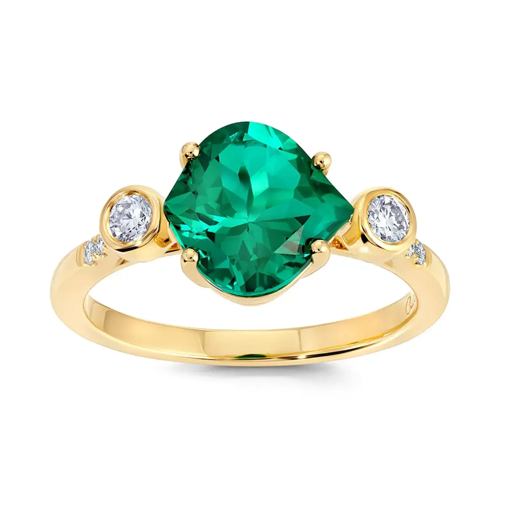 Chatham 14 Karat Yellow Gold Lab-Grown Onion-Cut Emerald and Diamond Ring