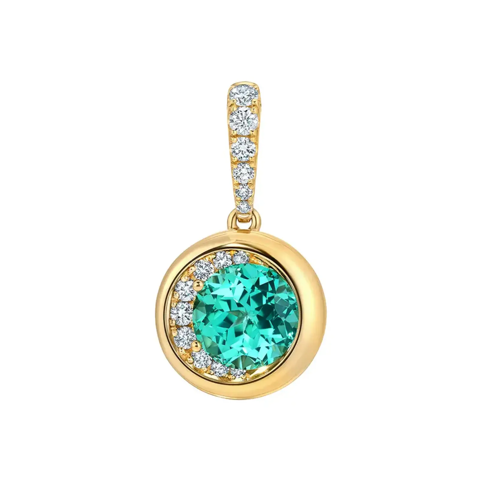 Chatham 14 Karat Yellow Gold Lab-Grown Round Chrysoberyl & Diamond Pendant