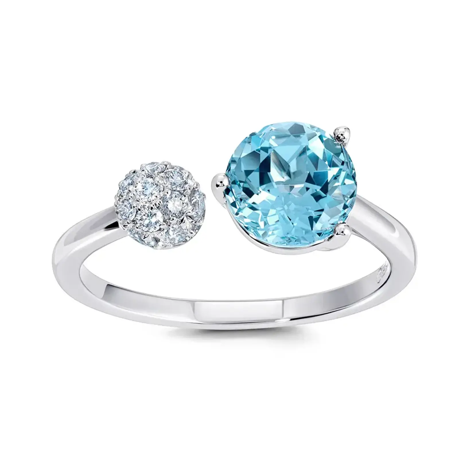 Chatham 14 Karat White Gold Lab-Grown Round Aqua Blue Spinel & Diamond Ring