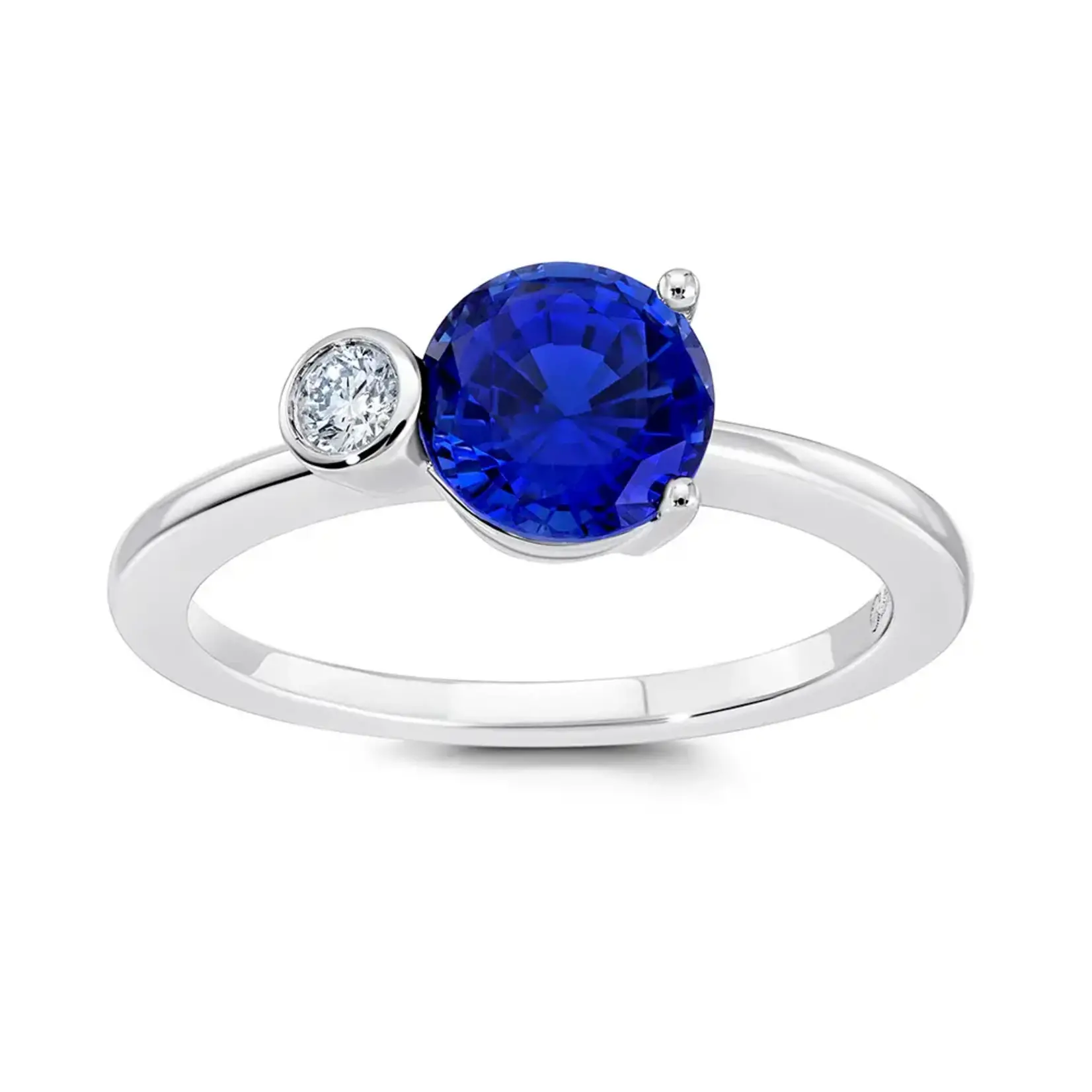 Chatham 14 Karat White Gold Lab-Grown Round Sapphire & Diamond Ring