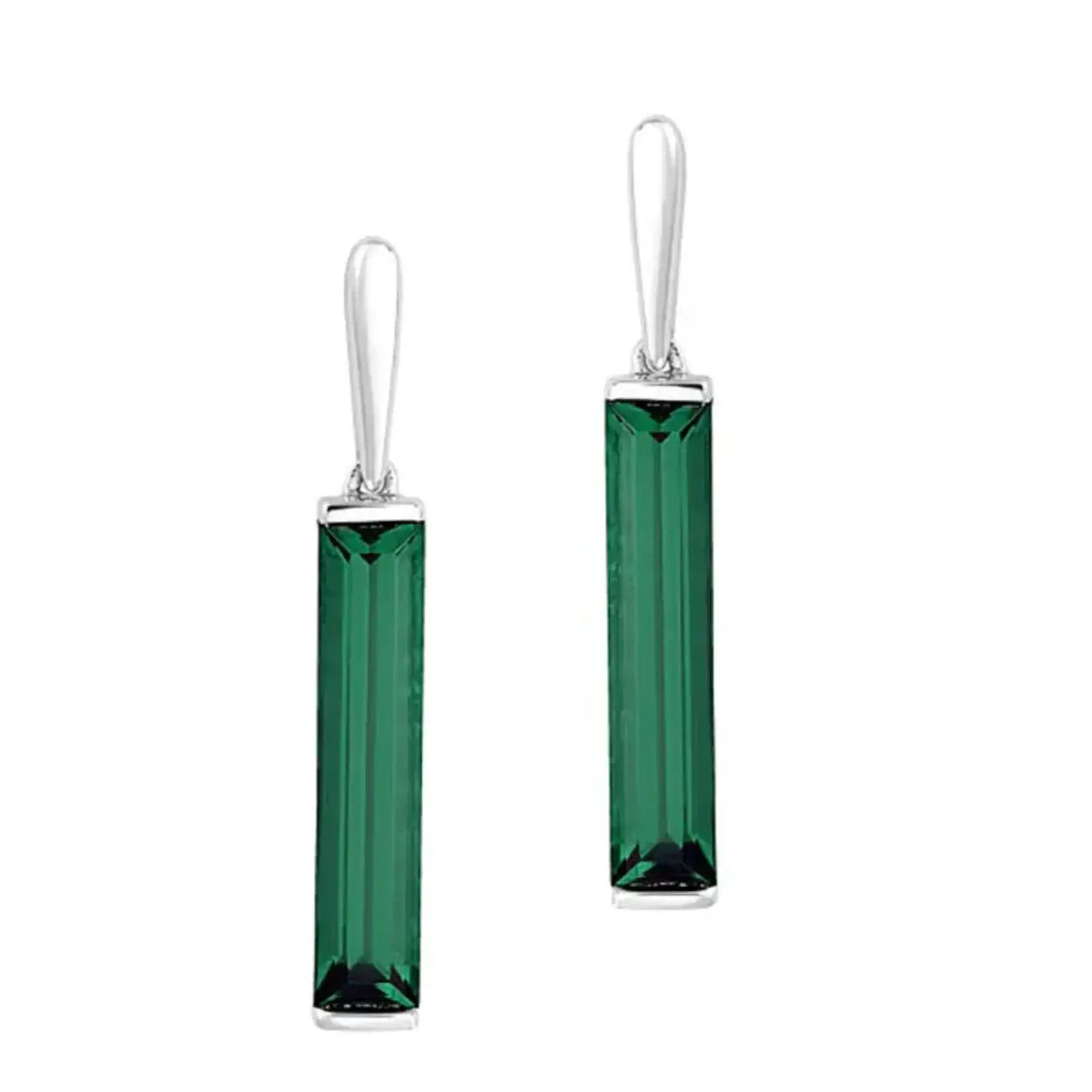Chatham 14 Karat White Gold Lab-Grown Elongated Baguette Emerald Earrings