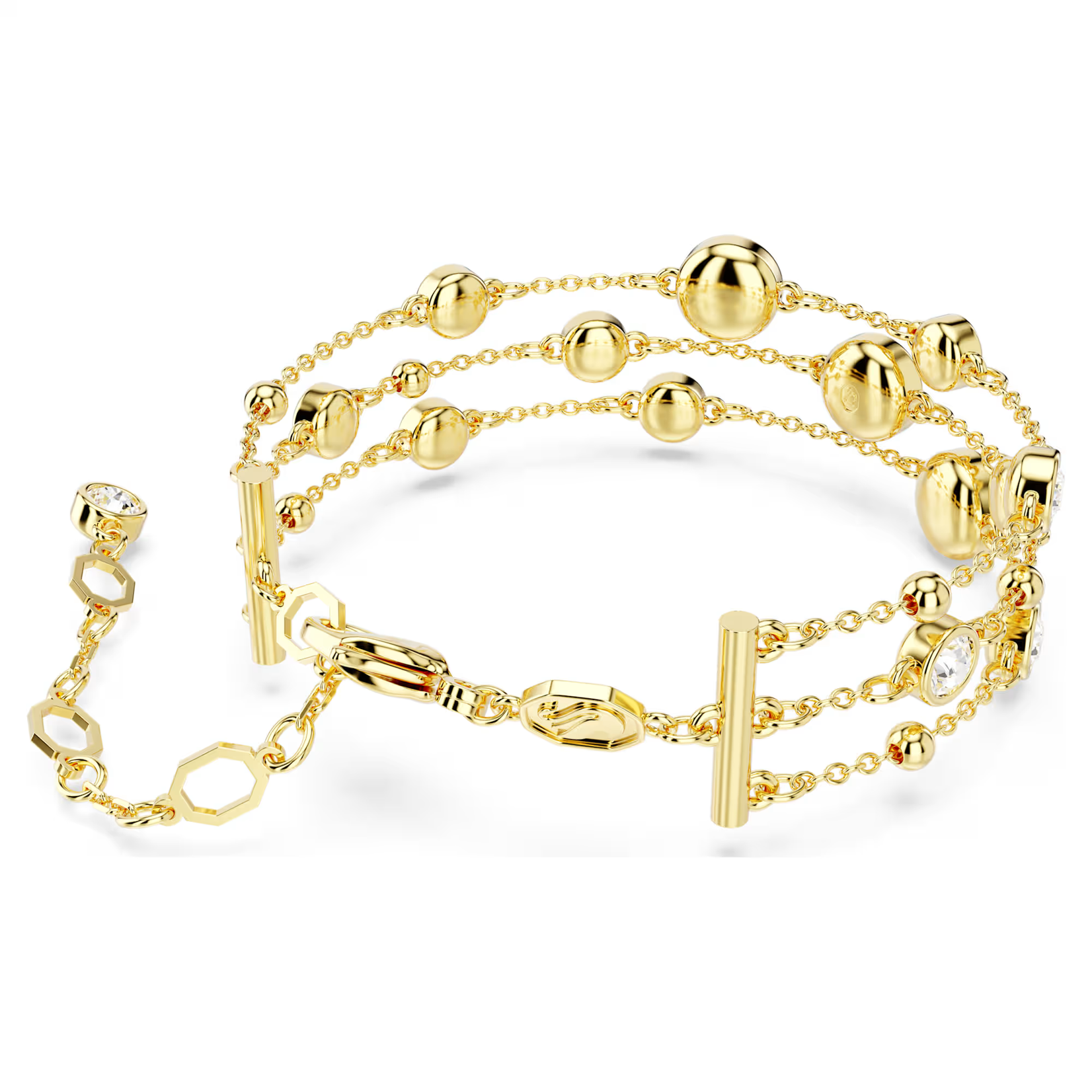 Swarovski Imber wide bracelet Round cut, White, Gold-tone plated