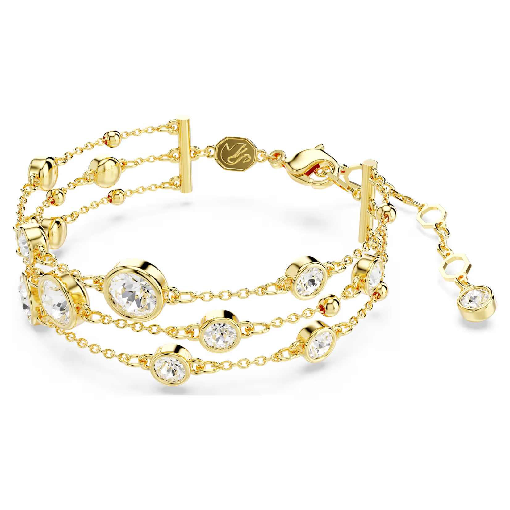 Swarovski Imber wide bracelet Round cut, White, Gold-tone plated