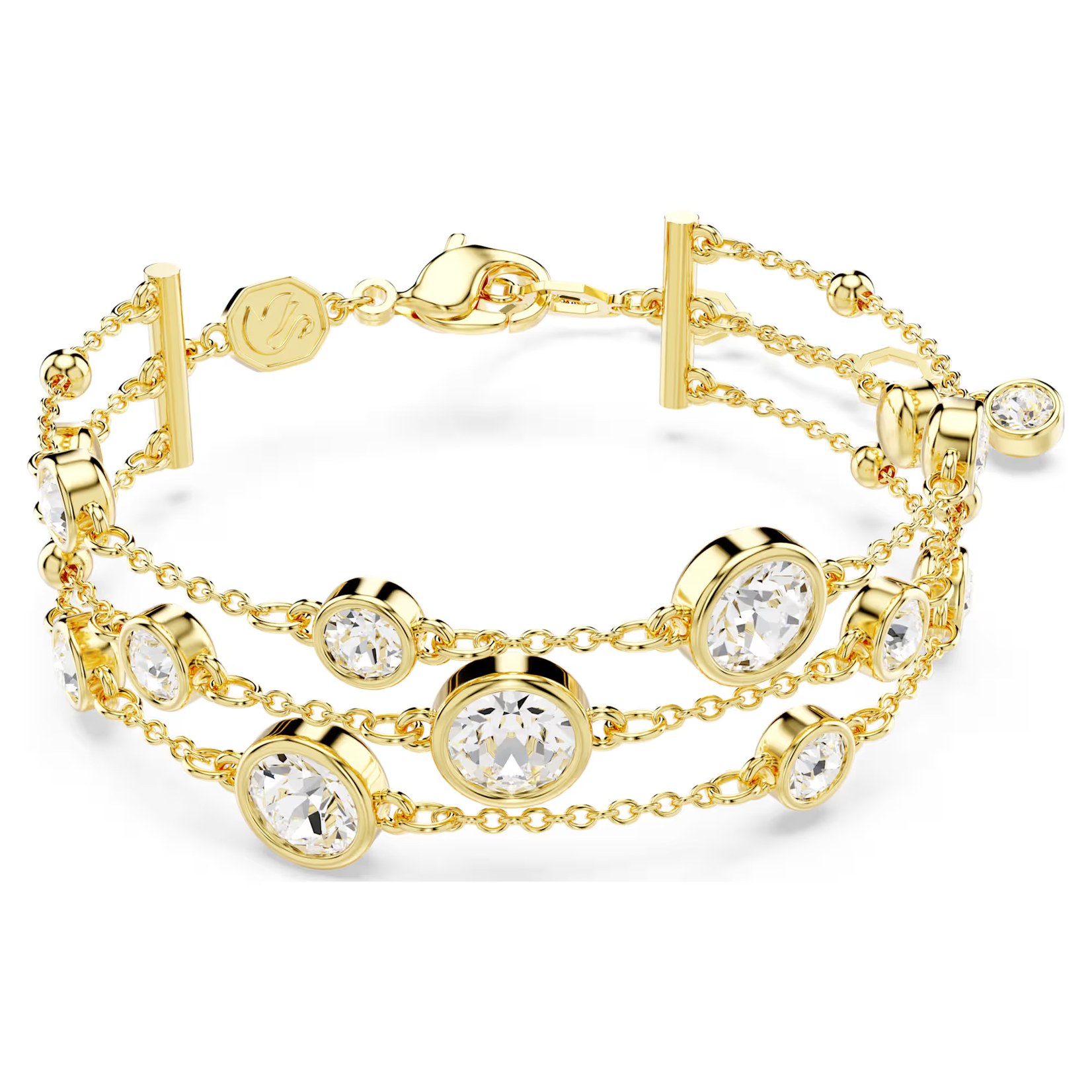 Swarovski Imber wide bracelet Round cut, White, Gold-tone plated