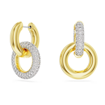Swarovski Dextera hoop earrings Asymmetrical design, Interlocking loop, White, Gold-tone plated
