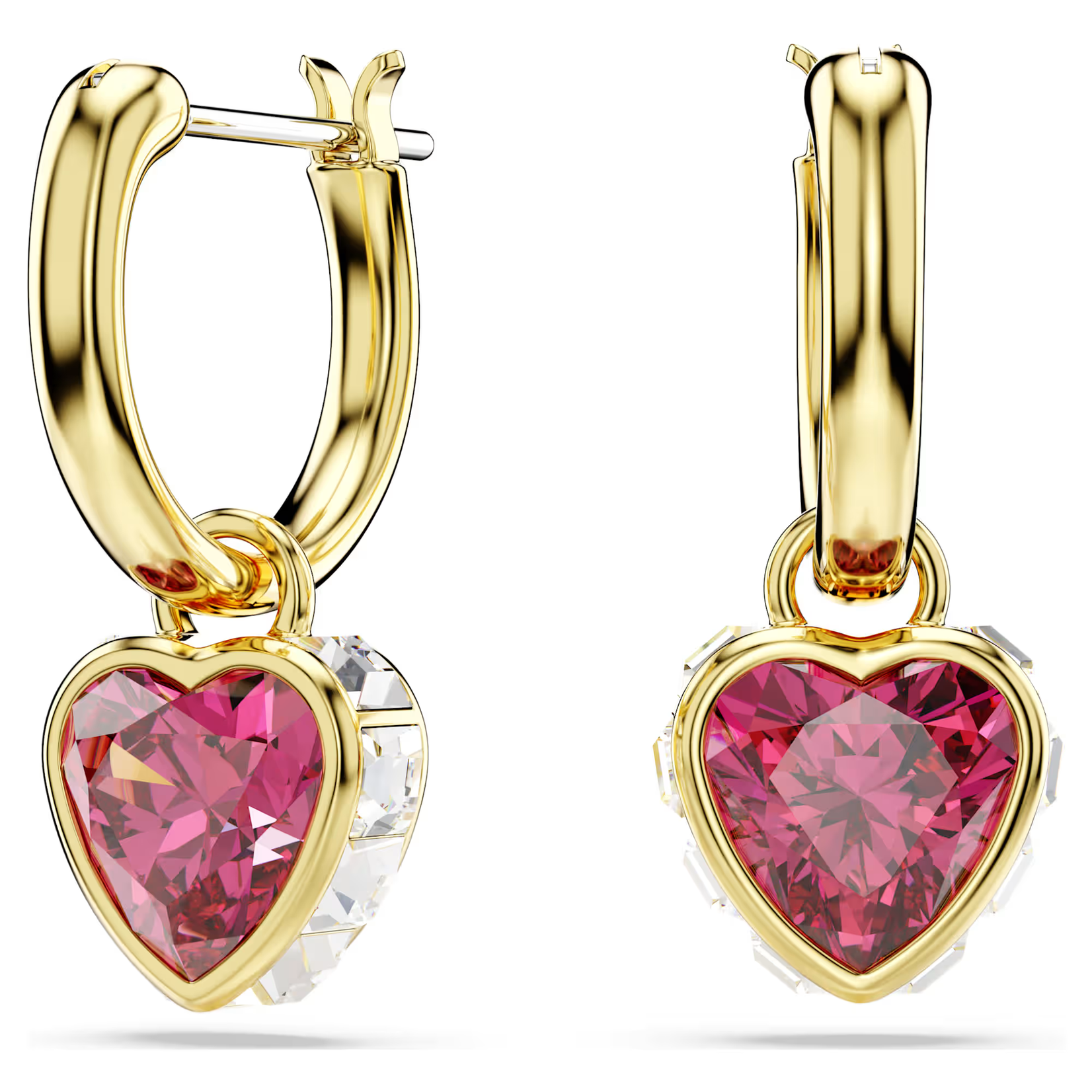 Swarovski Chroma drop earrings Heart, Red, Gold-tone plated