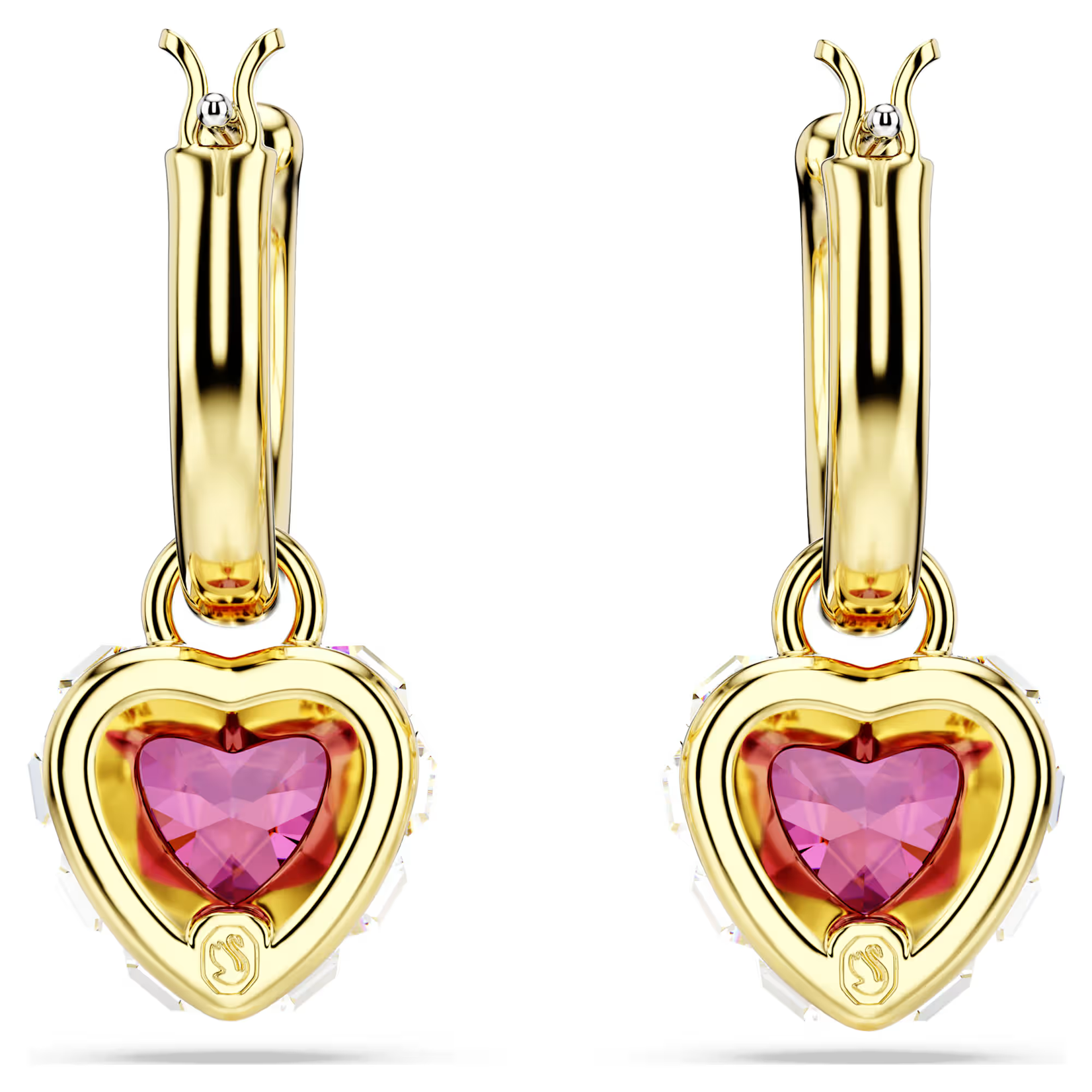 Swarovski Chroma drop earrings Heart, Red, Gold-tone plated