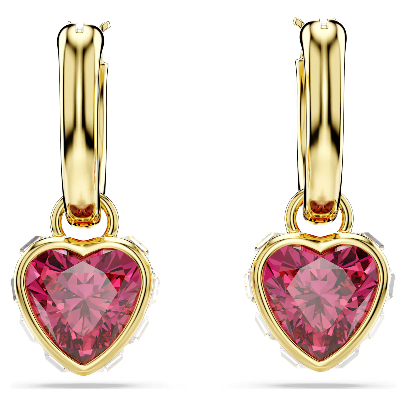 Swarovski Chroma drop earrings Heart, Red, Gold-tone plated