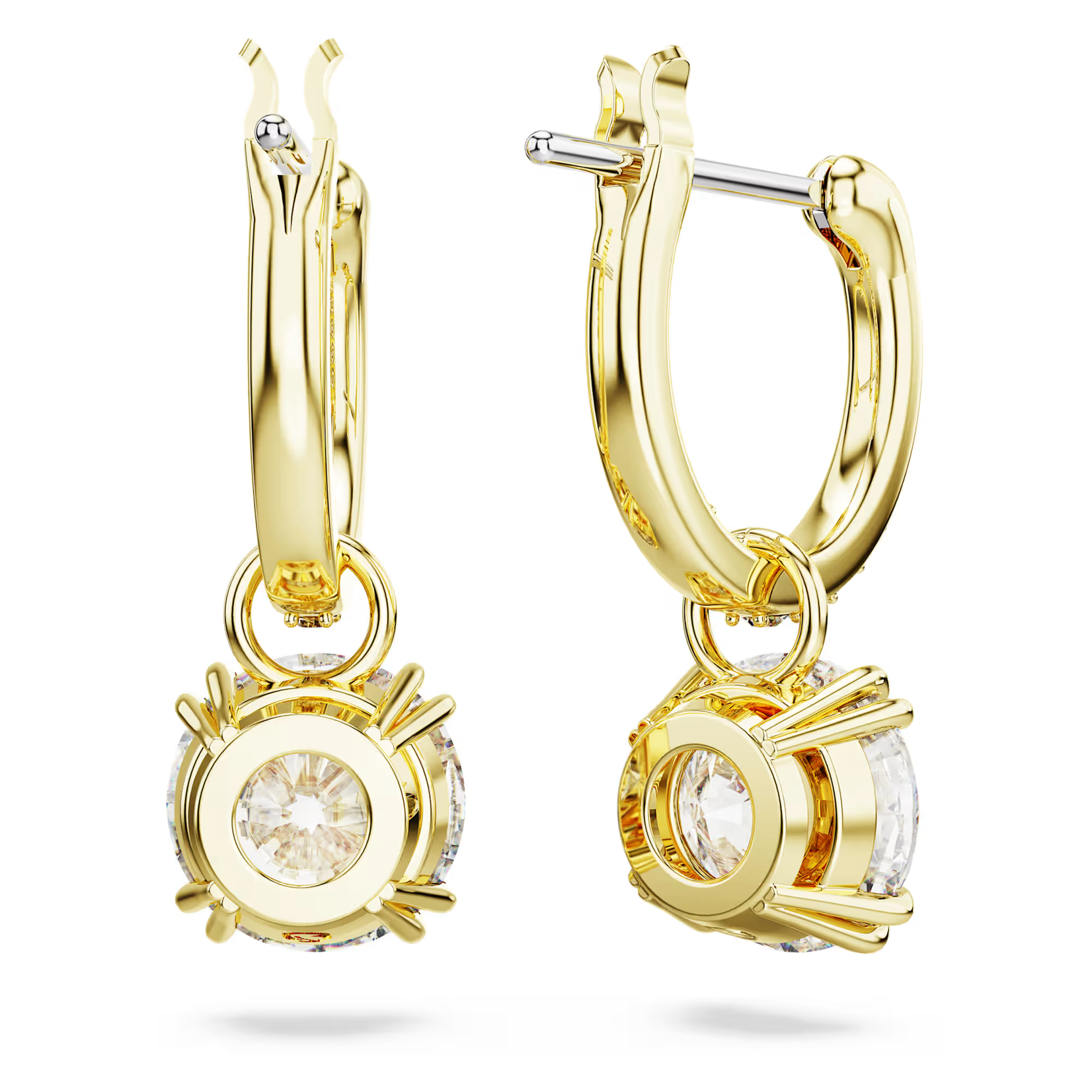 Swarovski Stilla drop earrings Round cut, White, Gold-tone plated