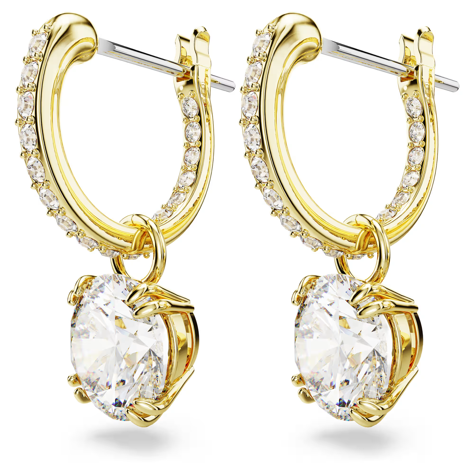 Swarovski Stilla drop earrings Round cut, White, Gold-tone plated