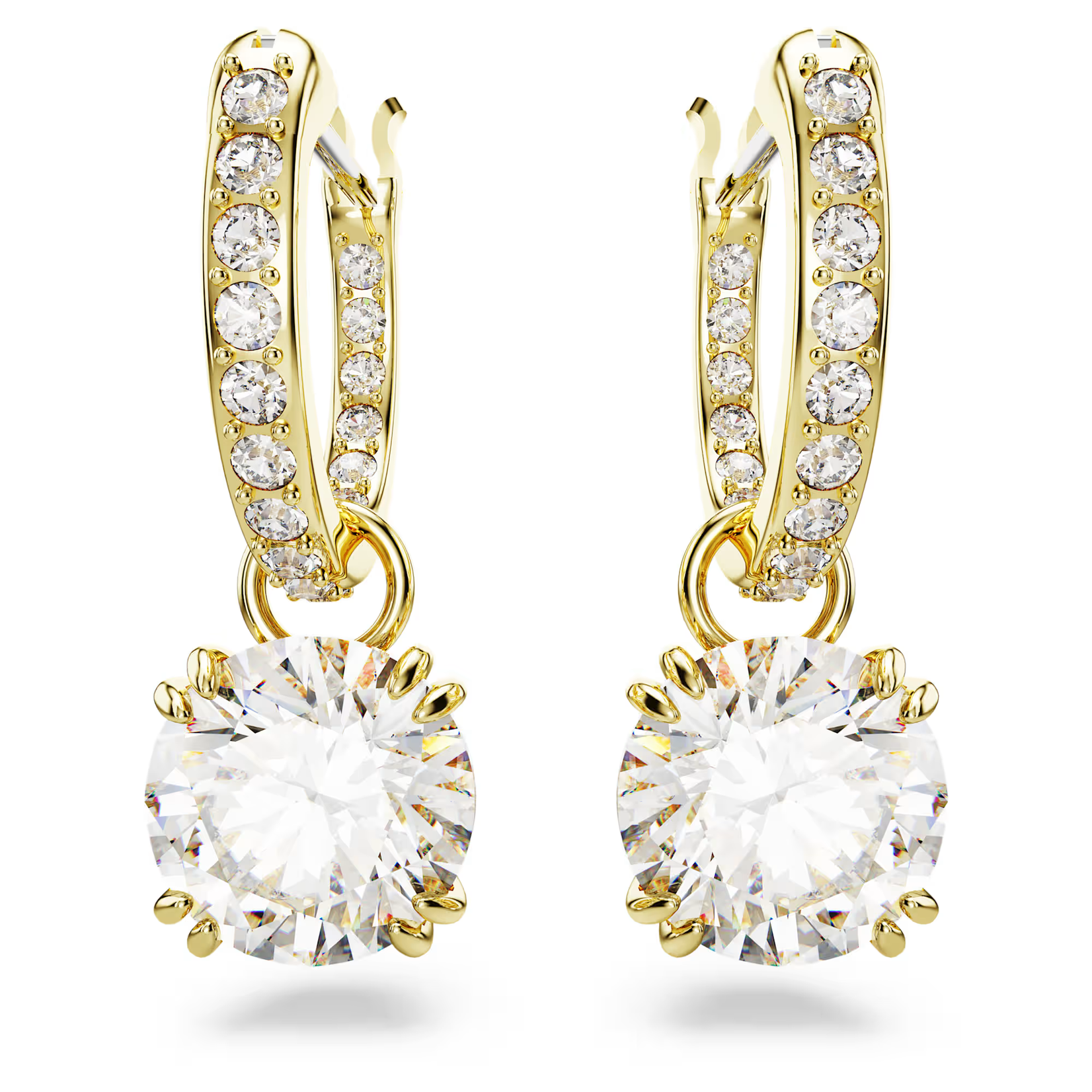 Swarovski Stilla drop earrings Round cut, White, Gold-tone plated