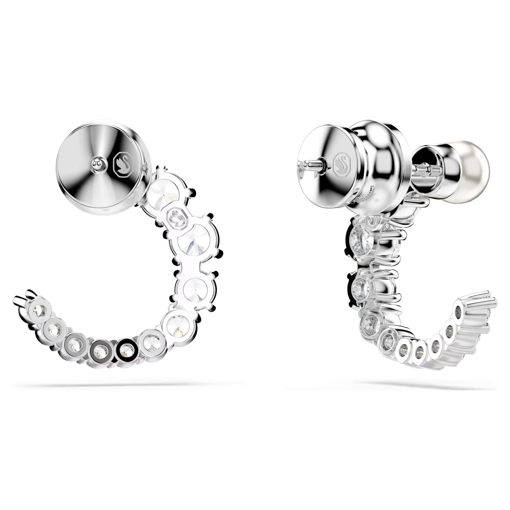 Swarovski Matrix hoop earrings Crystal pearl, Round cut, White, Rhodium plated