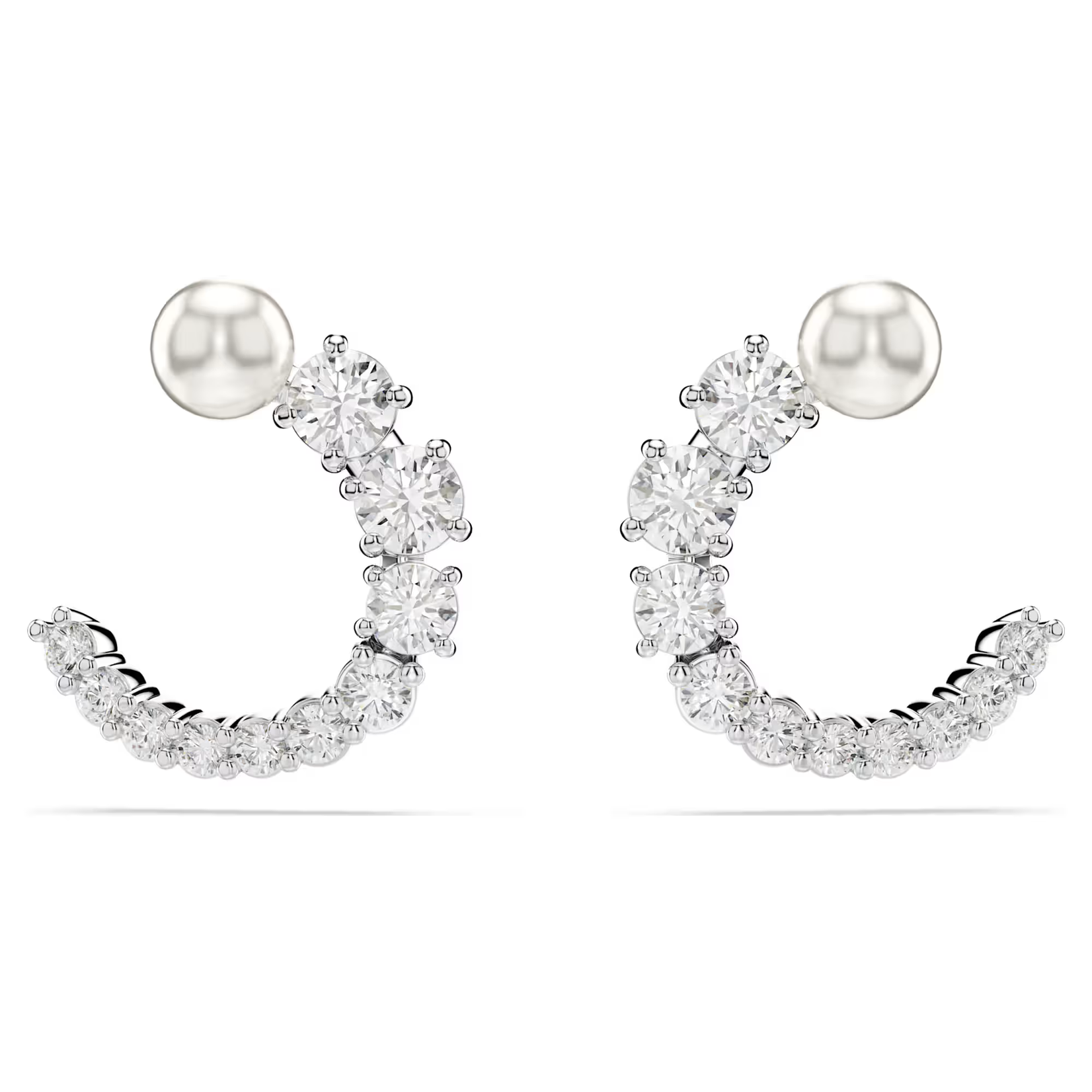 Swarovski Matrix hoop earrings Crystal pearl, Round cut, White, Rhodium plated
