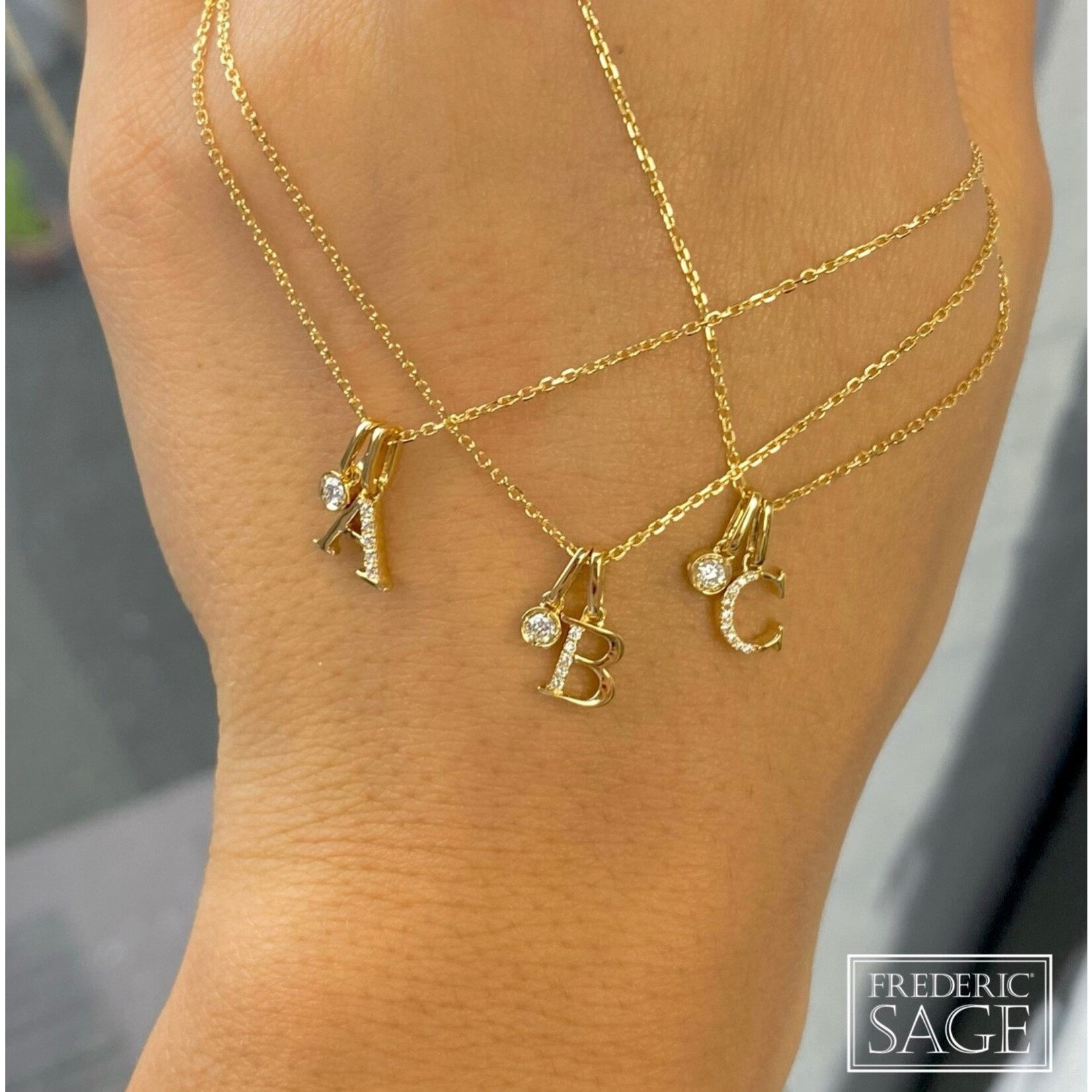 Frederic Sage Frederic Sage 14KY "A" initial diamond necklace with 5 natural diamonds .07ctw
