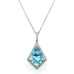 PeJay Creations 14 Karat White Gold Aquamarine & Halo Diamond Necklace