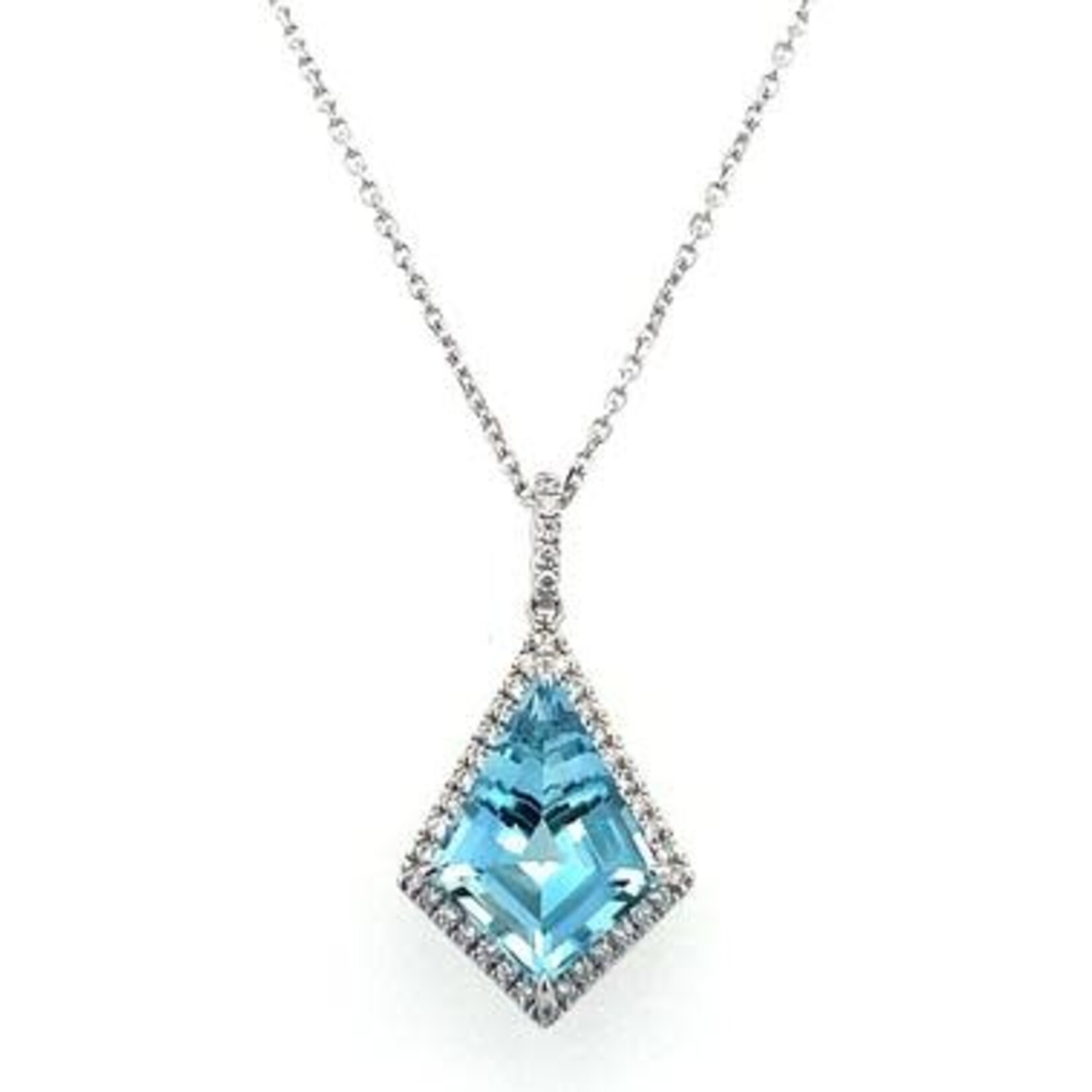 PeJay Creations 14 Karat White Gold Aquamarine & Halo Diamond Necklace