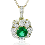Zeghani 14 Karat Yellow Gold Emerald & Diamond Halo Necklace