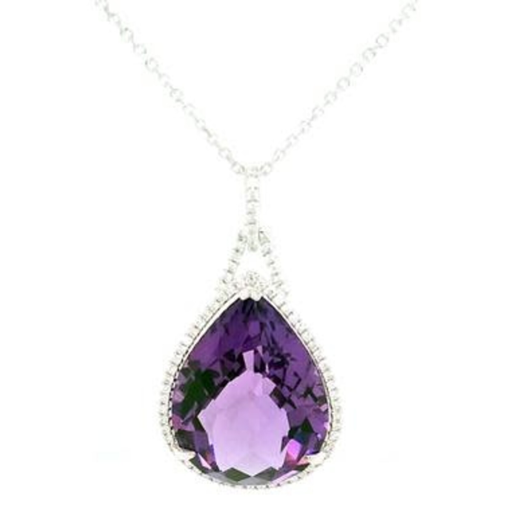 PeJay Creations 14 Karat White Gold Amethyst & Diamond Necklace