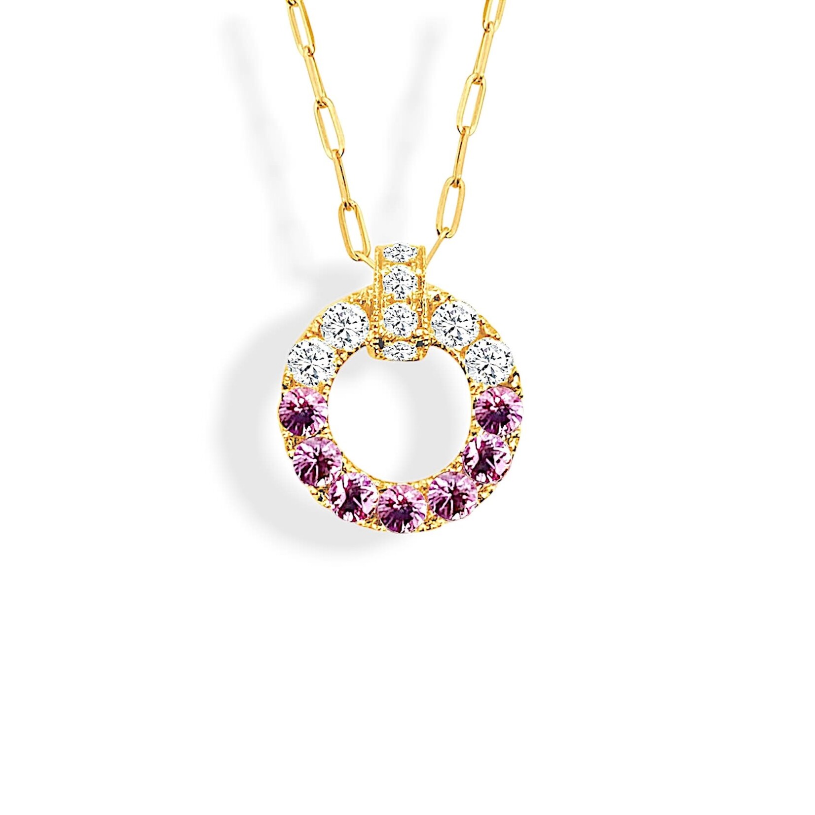 Frederic Sage 14 Karat Yellow Gold Pink Sapphire & Diamond Circle Necklace