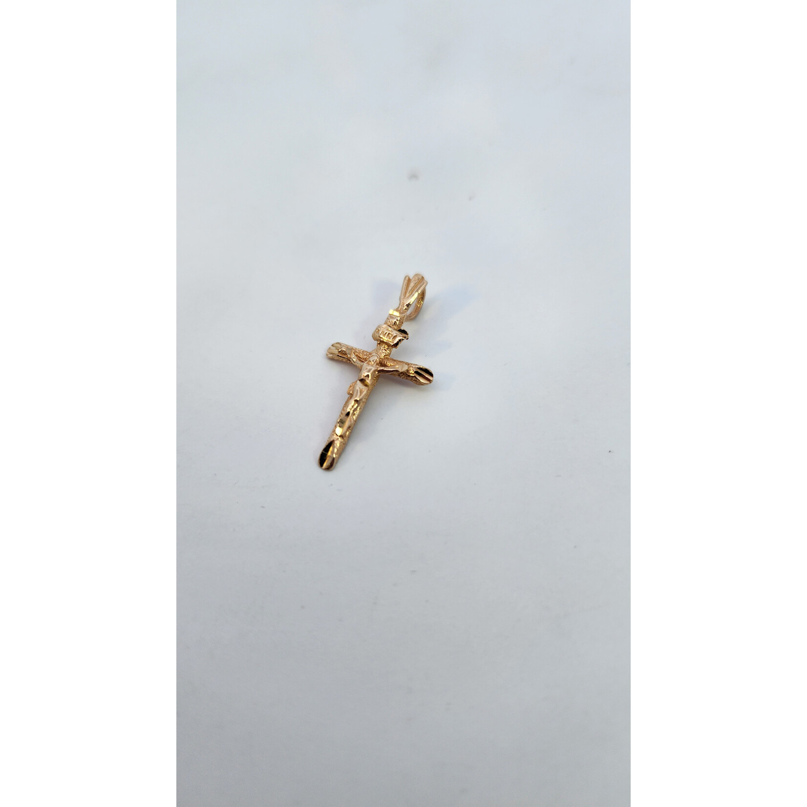 14 Karat Yellow Gold INRI Tube Crucifix Pendant