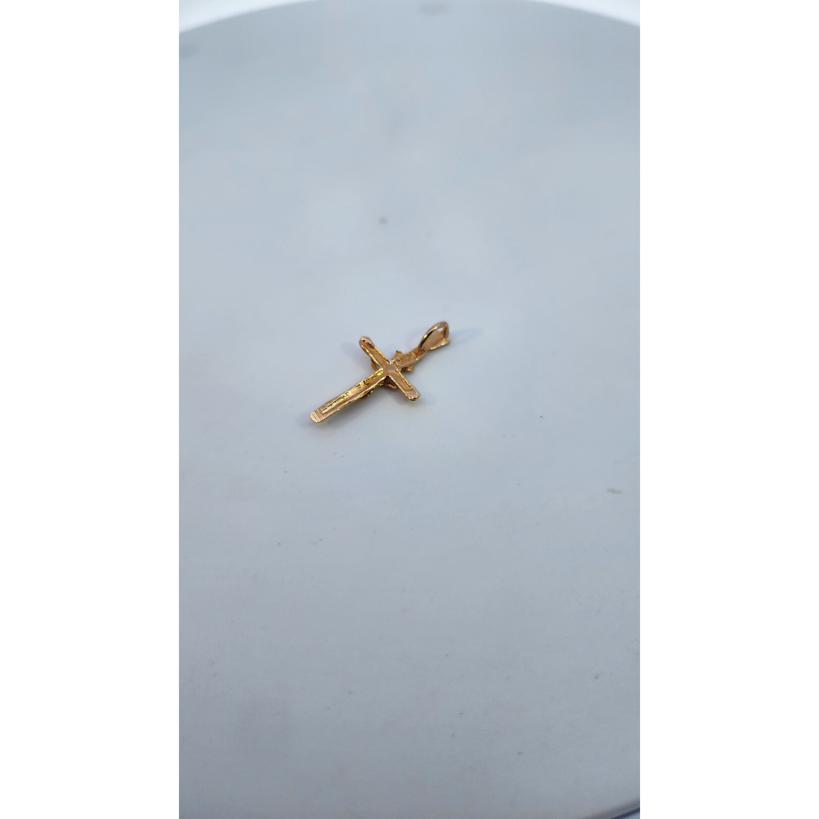 14 Karat Yellow Gold INRI Tube Crucifix Pendant