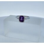 14 Karat White Gold Cushion Amethyst & Diamond Ring