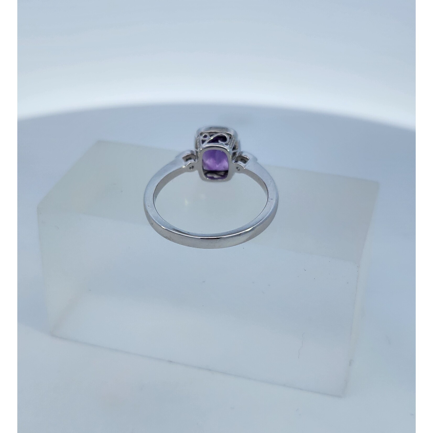 14 Karat White Gold Cushion Amethyst & Diamond Ring