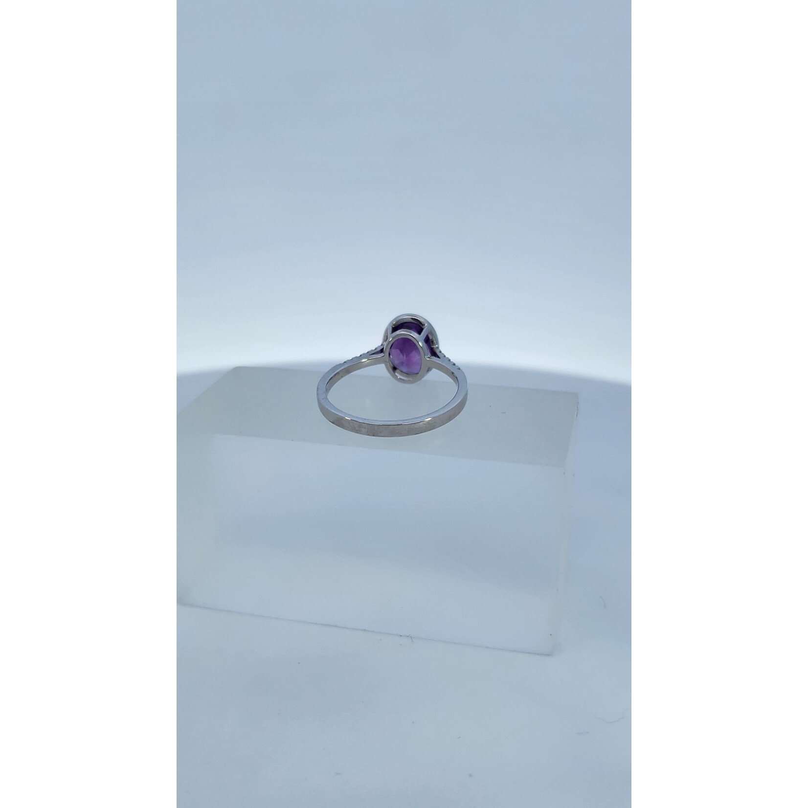 PeJay Creations 14 Karat White Gold Oval Bezel Amethyst & Diamond Ring