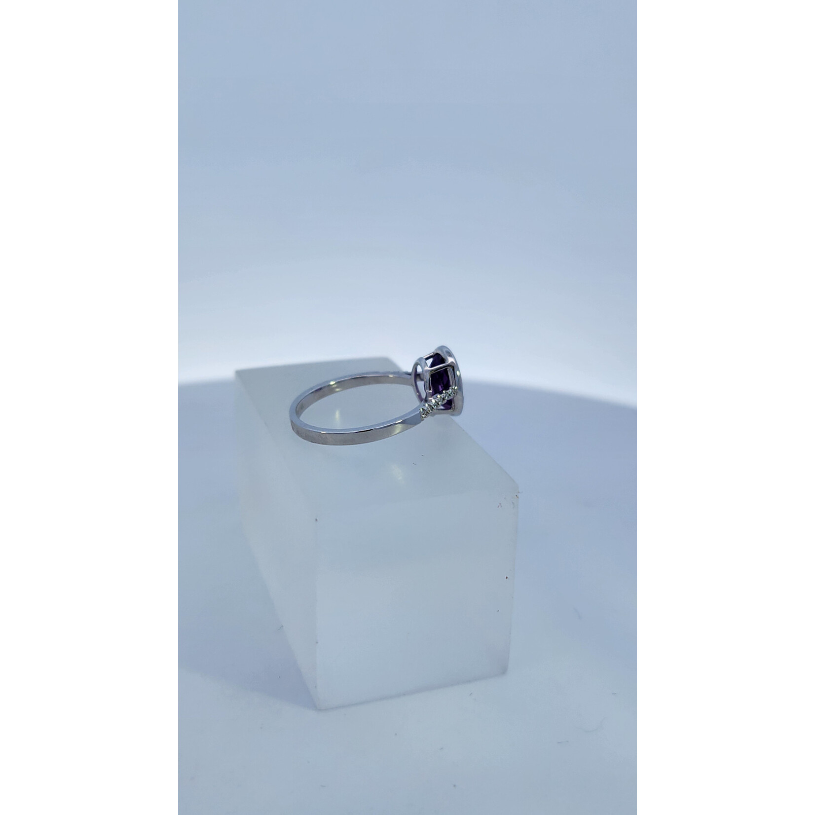 PeJay Creations 14 Karat White Gold Oval Bezel Amethyst & Diamond Ring