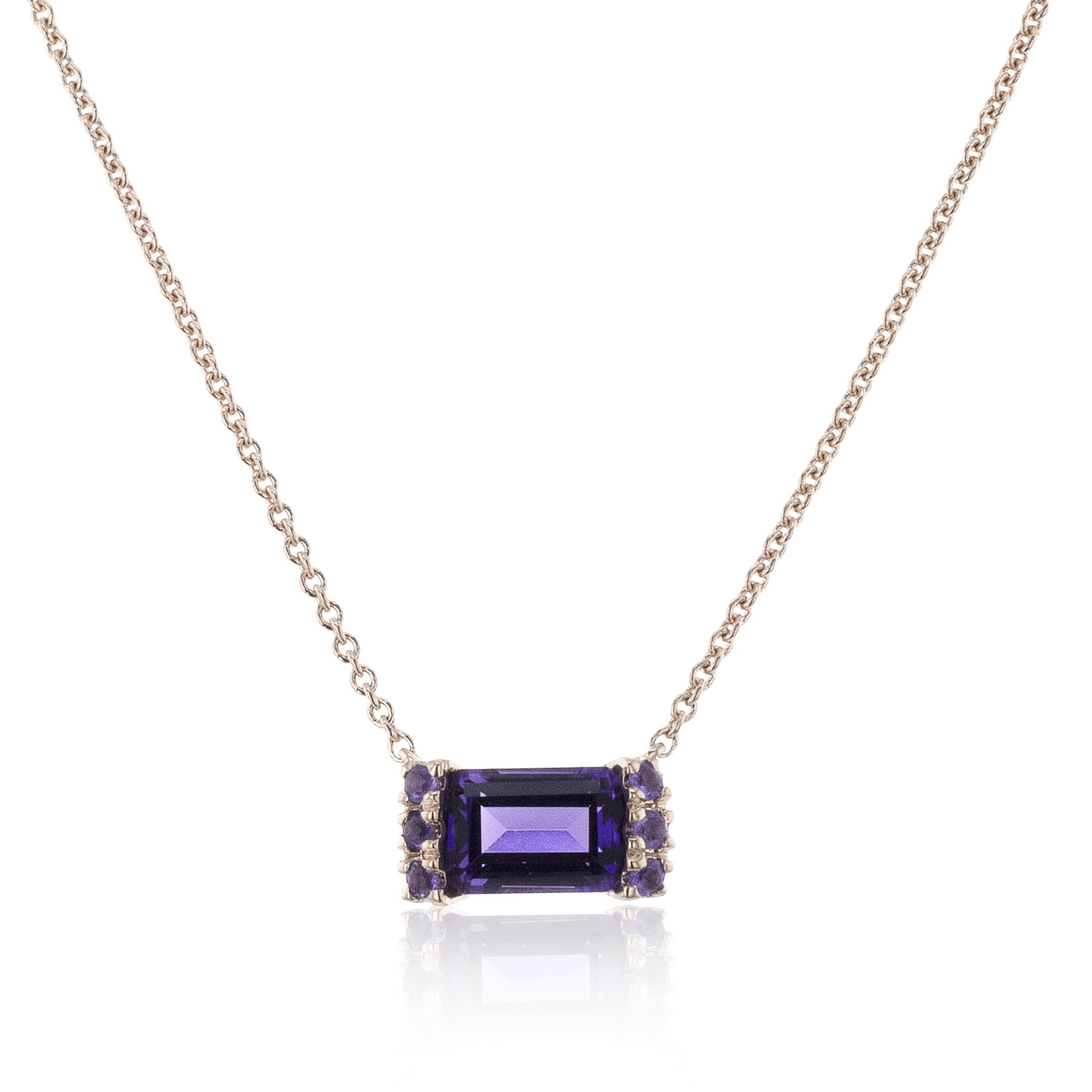 Zeghani 14 Karat White Gold Baguette Amethyst Necklace