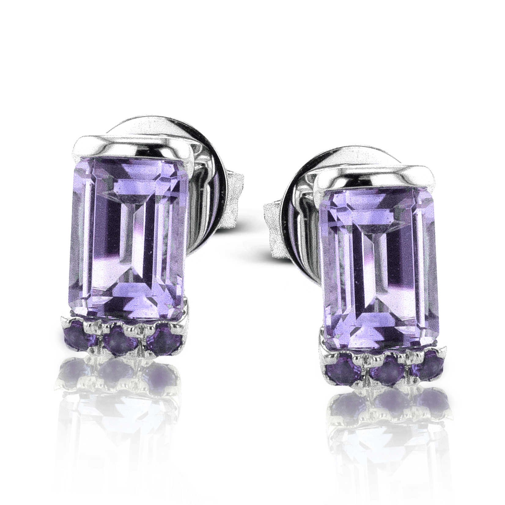 Zeghani 14 Karat White Gold Baguette Amethyst Studs