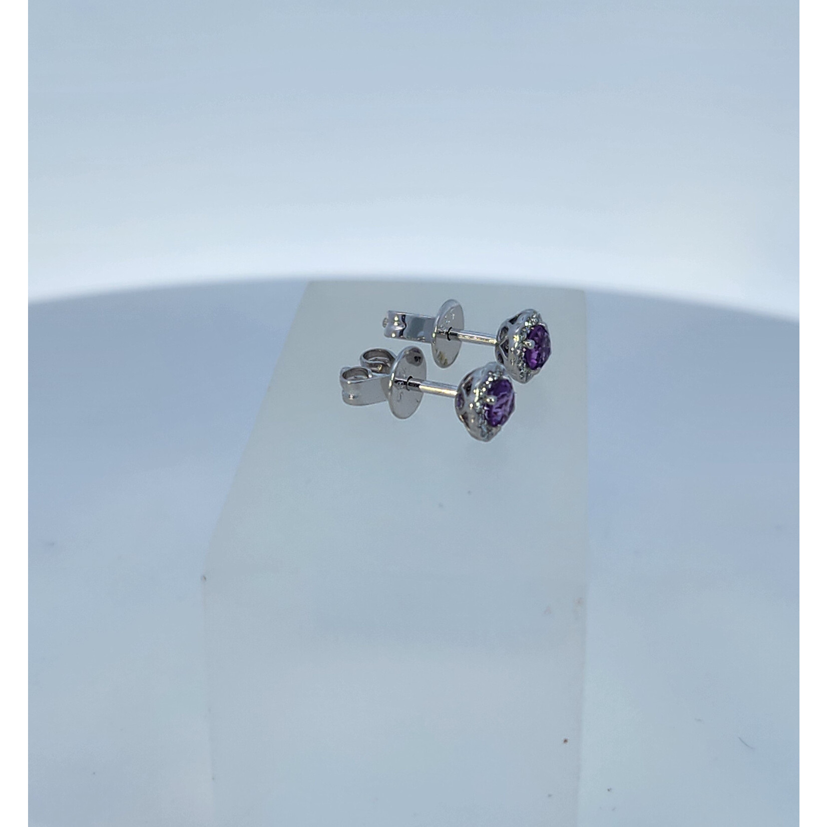 Zeghani 14 Karat White Gold Amethyst & Diamond Halo Studs