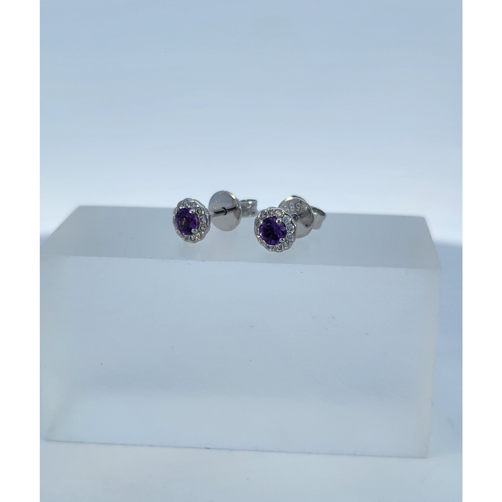 Zeghani 14 Karat White Gold Amethyst & Diamond Halo Studs