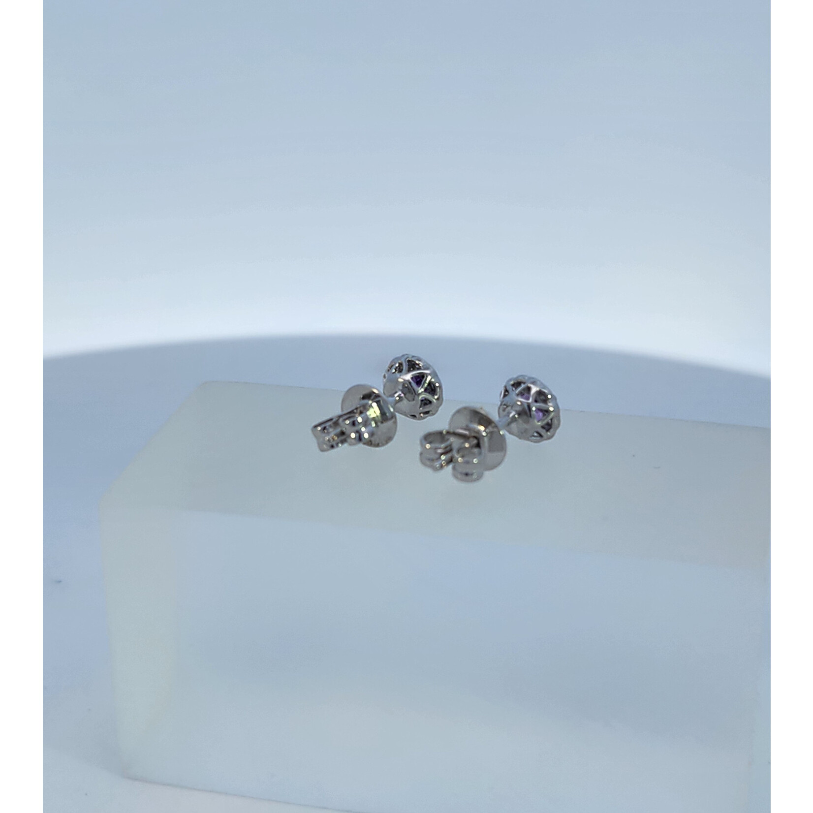Zeghani 14 Karat White Gold Amethyst & Diamond Halo Studs