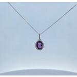 PeJay Creations 14 Karat White Gold Amethyst & Diamond Halo Necklace
