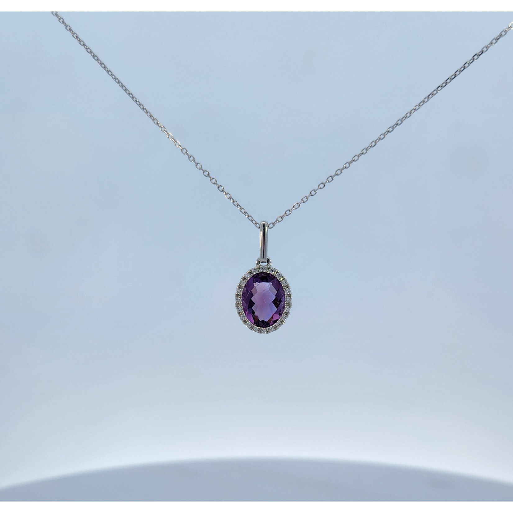 PeJay Creations 14 Karat White Gold Amethyst & Diamond Halo Necklace