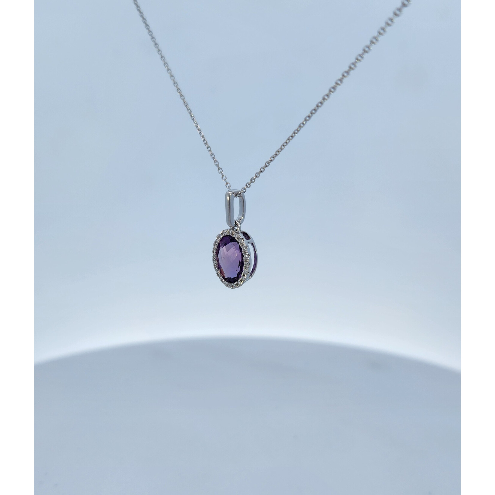 PeJay Creations 14 Karat White Gold Amethyst & Diamond Halo Necklace