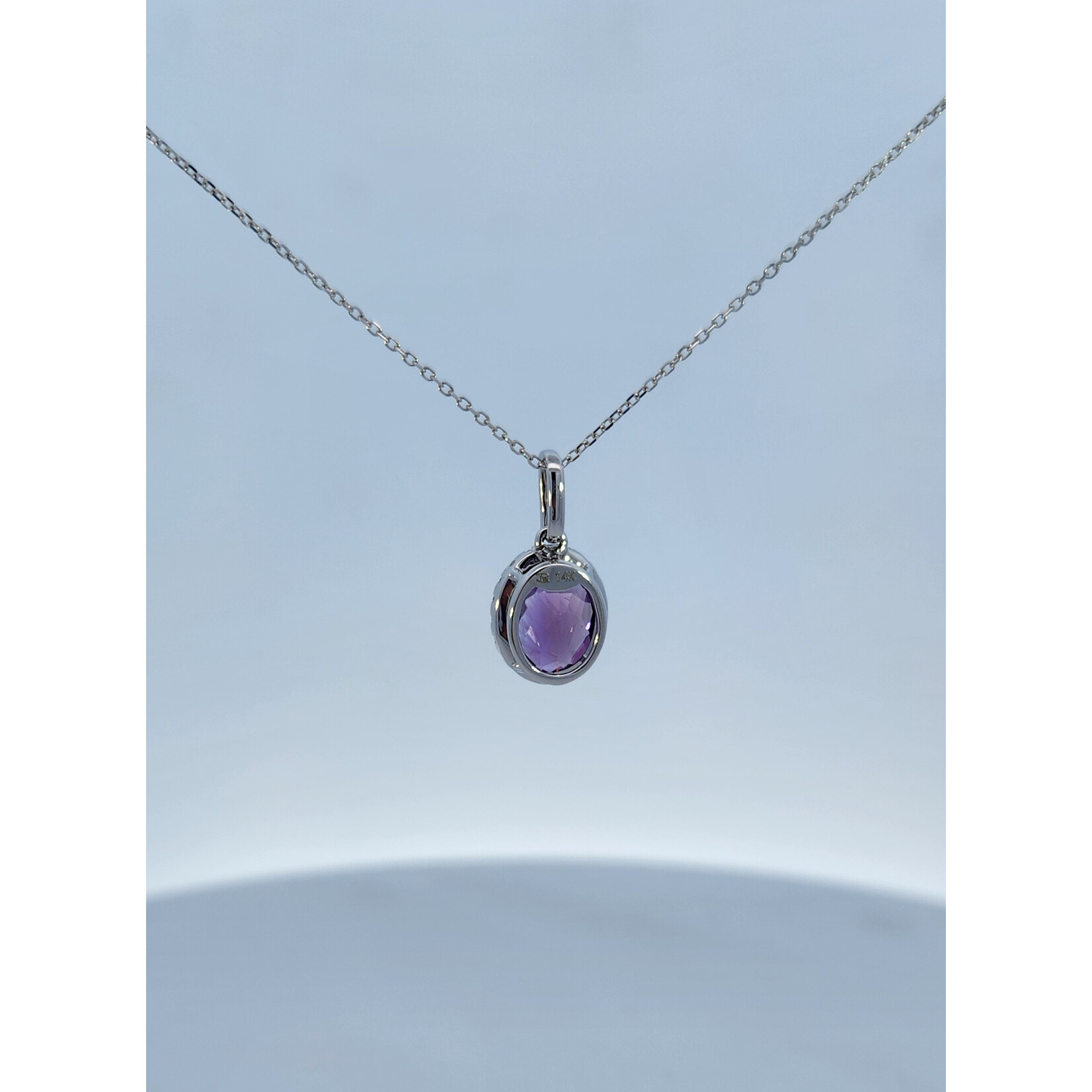 PeJay Creations 14 Karat White Gold Amethyst & Diamond Halo Necklace
