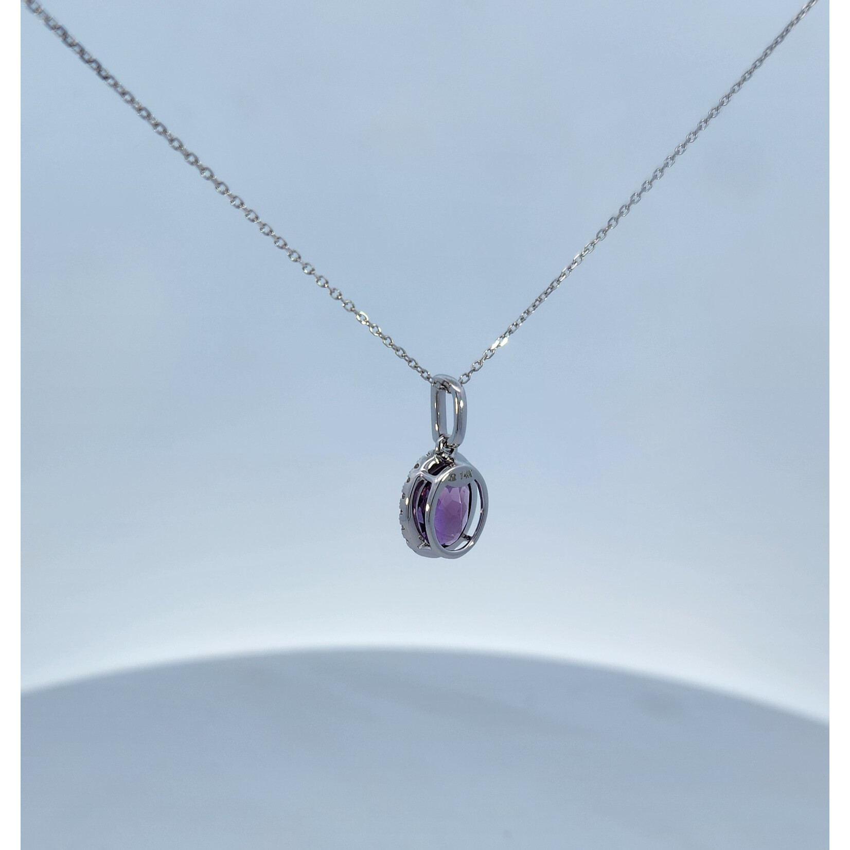 PeJay Creations 14 Karat White Gold Amethyst & Diamond Halo Necklace